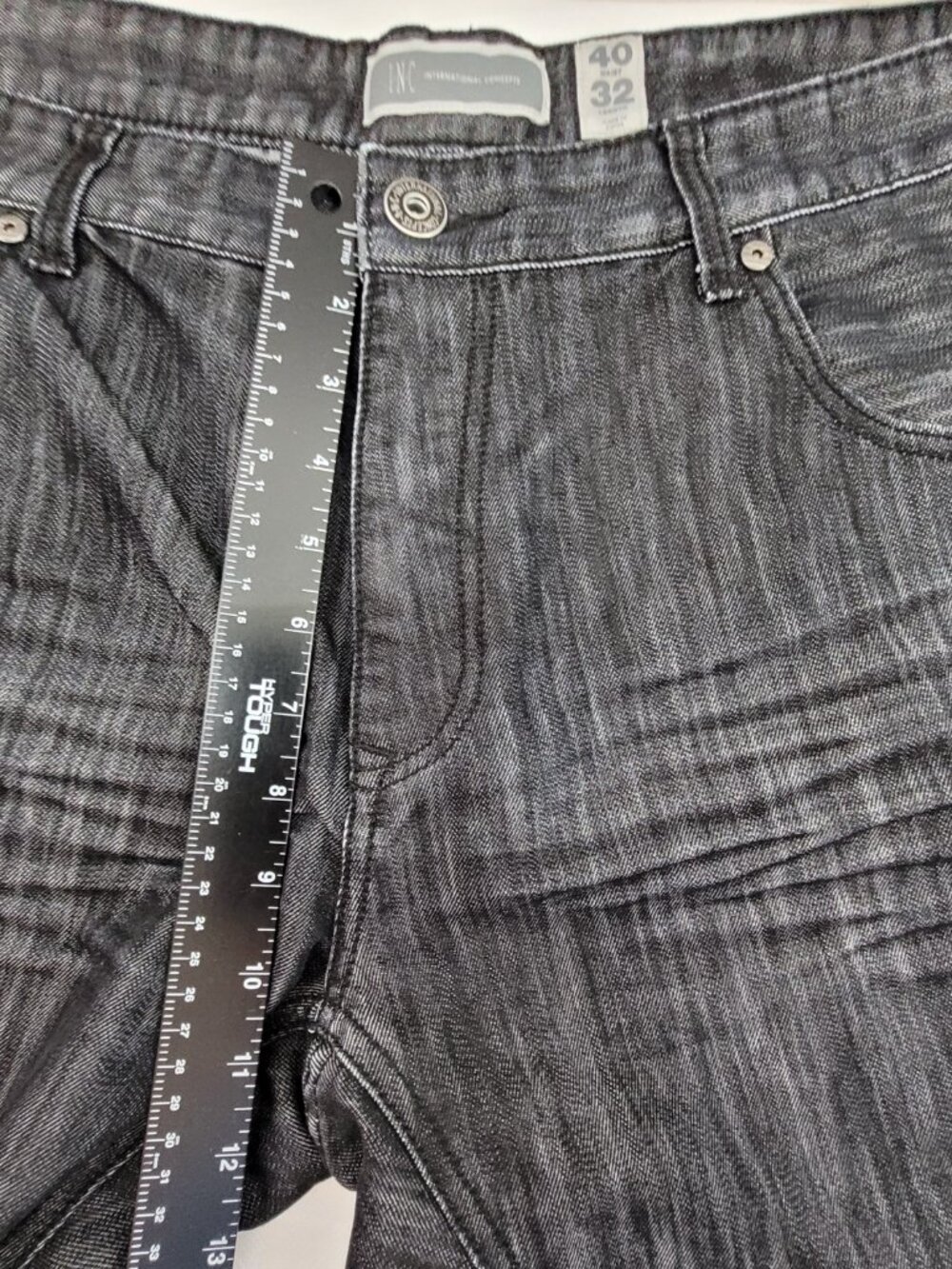 INC Jeans Mens 40x32 Black Stretch Denim Berlin Slim Straight Whiskers Pants - Picture 7 of 12